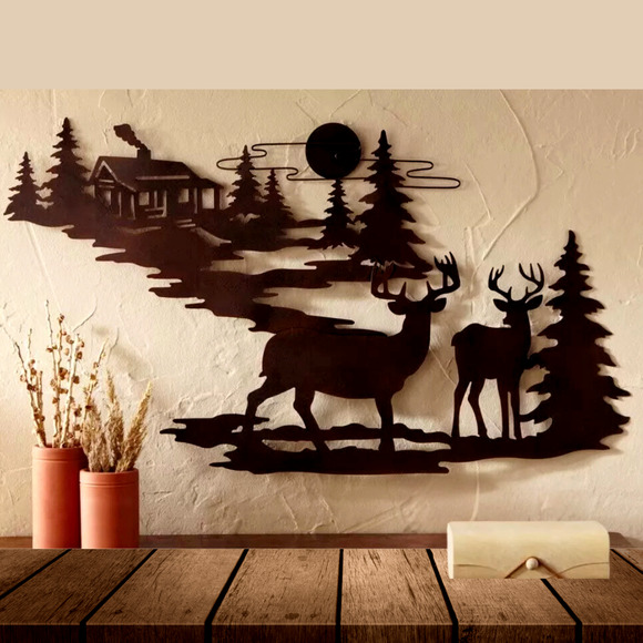 Collections ETC. Other - Woodland Cabin & Deer. Metal Wall Art Decor New!